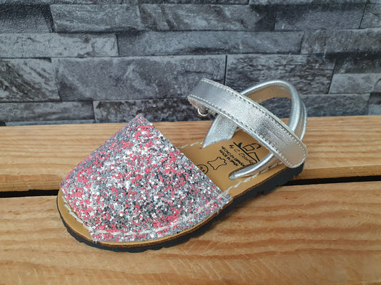 Avarca Spanische Mädchen Glitter Sandalen- Silber & Rosa