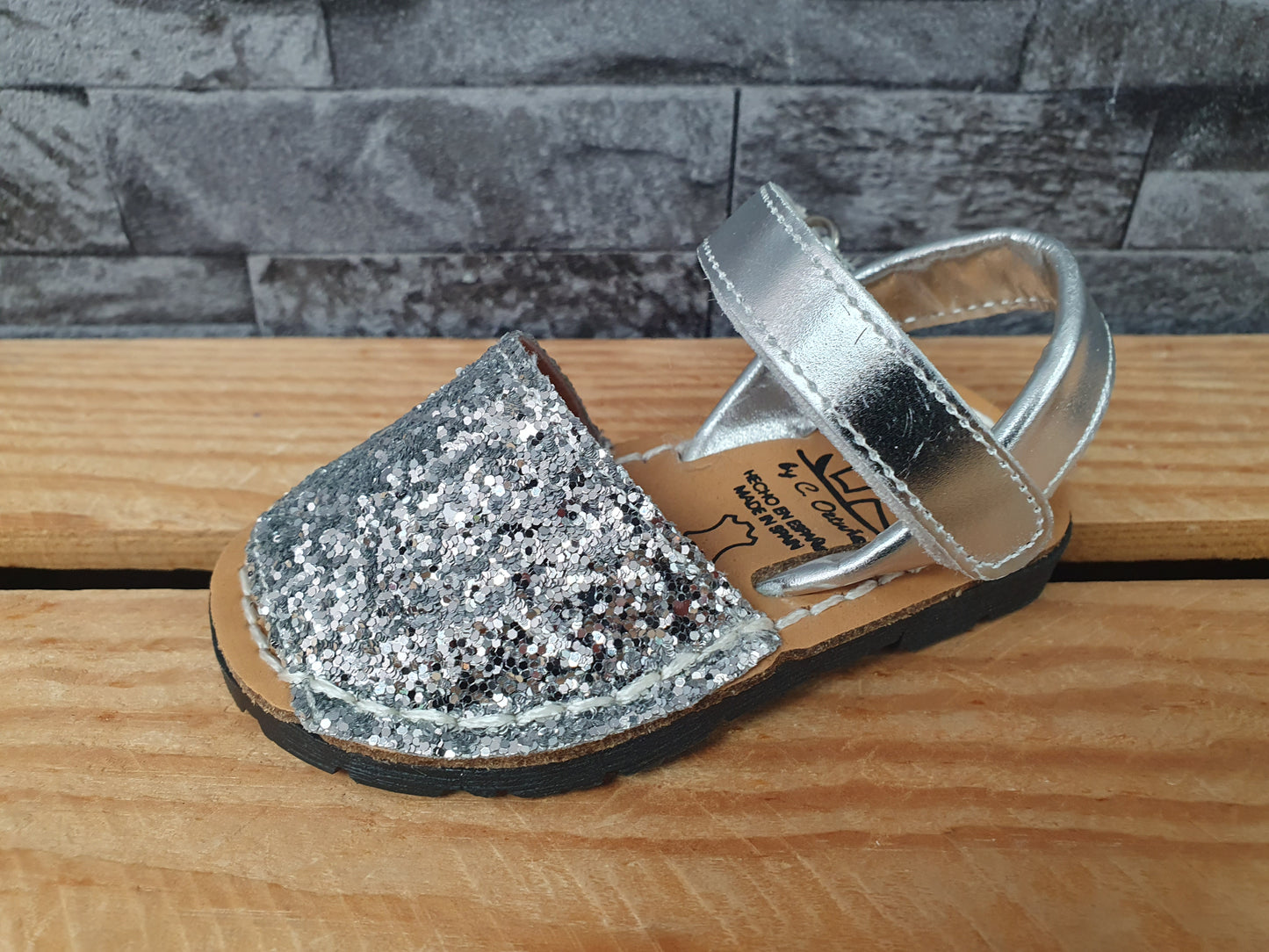 Avarca Spanische Mädchen Glitter Sandalen- Silber & Rosa
