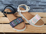 Damen Sandalen  Sandalette Espadrilles Beige  &  Schwarz Kailabsatz