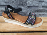 Damen Sandalen  Sandalette Espadrilles Beige  &  Schwarz Kailabsatz