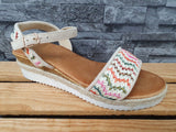 Damen Sandalen  Sandalette Espadrilles Beige  &  Schwarz Kailabsatz