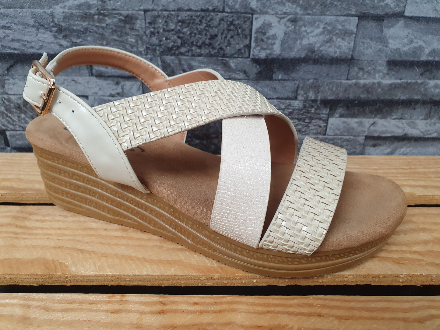 Damen Sandalette Riemchensandalen  Kailabsatz Beige  &  Schwarz