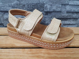 Damen Sandalen  Riemensandalette 2¹ x Klett Beige Textil Größe 39-41
