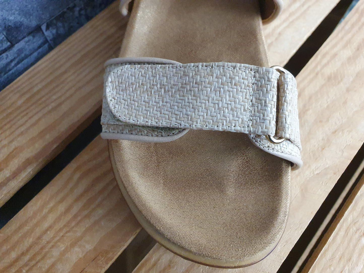 Damen Sandalen  Riemensandalette 2¹ x Klett Beige Textil Größe 39-41
