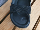 Damen Sandalen 3 x Klett  Schwarz  Steinchen Riemensandalette Plateau