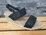 Damen Sandalen 2 x Klett  Keilsandalette Schwarz Glitzer Größe 37-39