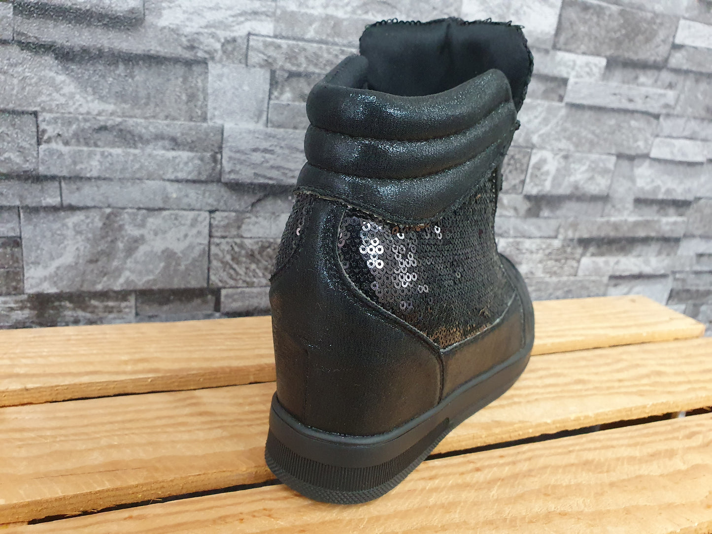 Damen Sneaker Schuhe Schwarz Pailletten Kailabsatz Größe 37-41