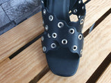 Damen Sandalen Sandalette Schwarz Nieten Größe 40 Blockabsatz