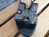 Damen Pantolette Sandalette Schwarz  Lack Glitzer Größe 41