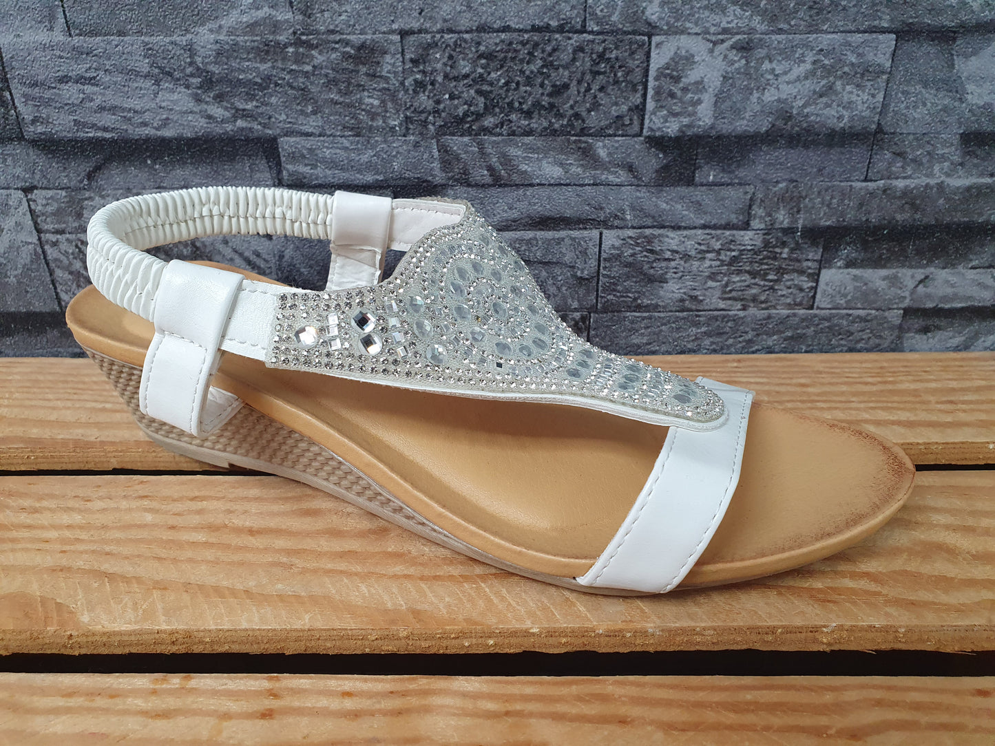 Damen Sandalen Sandalette Sommer Weiß  Glitzer