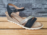 Damen Sandalen Sandalette  Kailabsatz Sixth Sens  Schwarz Gold