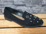 Damen Ballerinas  Schuhe Schwarz Nieten Schuhe