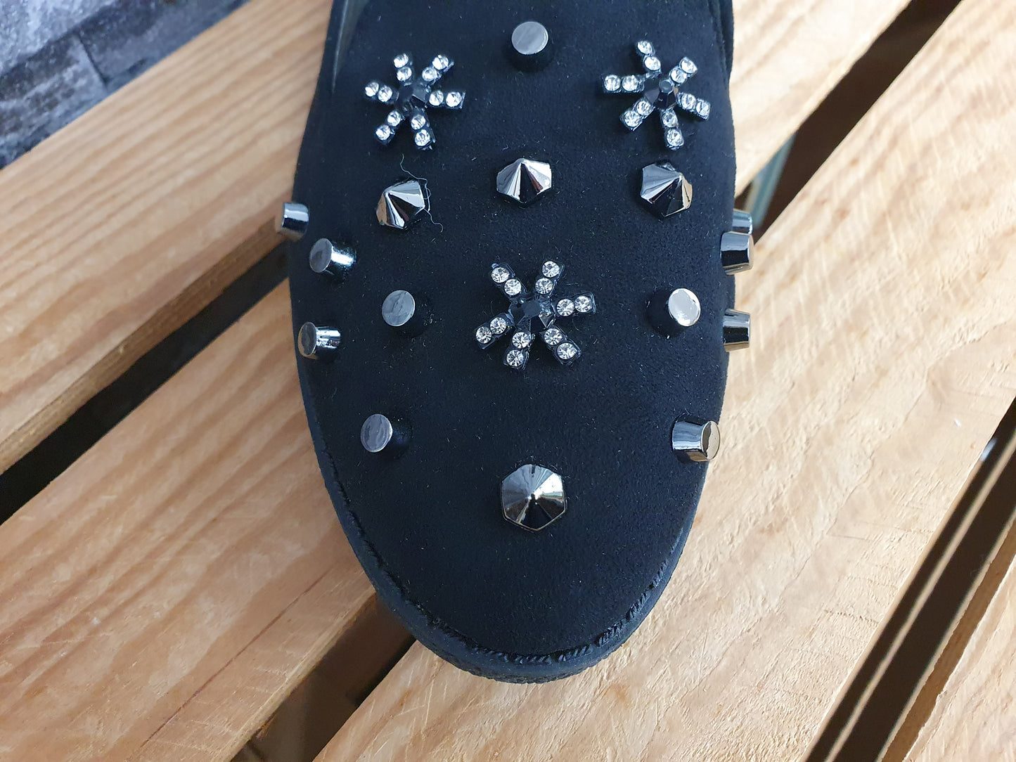 Damen Ballerinas  Schuhe Schwarz Nieten Schuhe