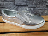 Damen Slipper  Sneaker Schuhe Silber Slip On