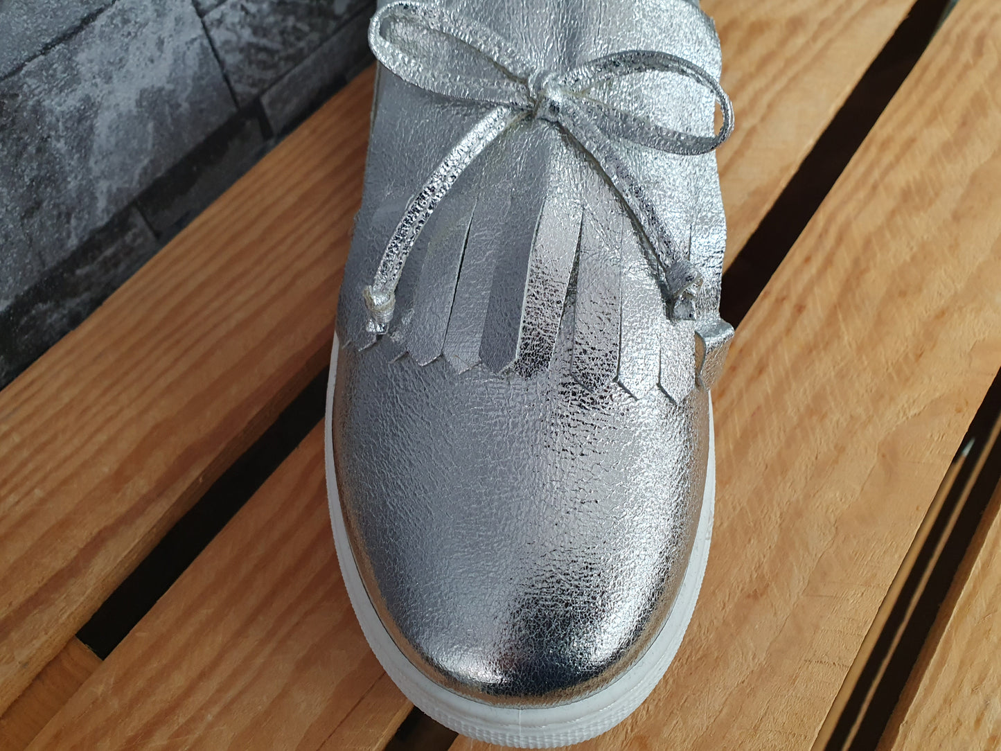 Damen Slipper  Sneaker Schuhe Silber Slip On