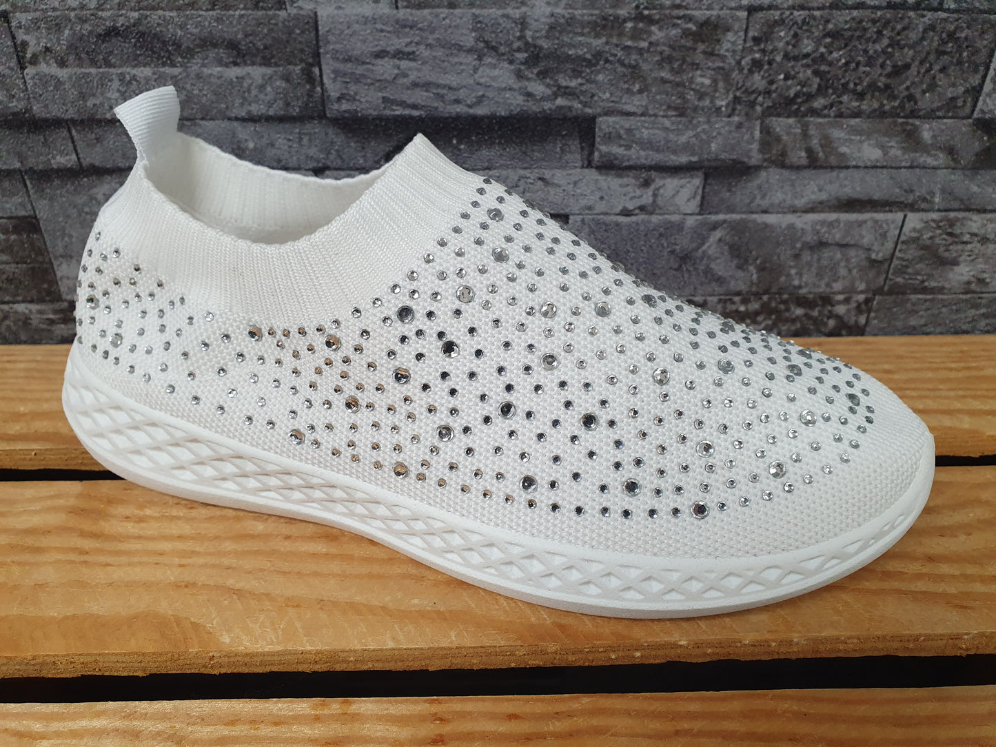 Damen Sneaker Schuhe Freizeitschuhe Stoff Glitzer Weiß & Grau