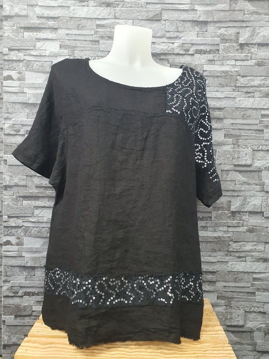 Made In Italy Bluse Shirt Schwarz  Pailletten Einheitsgröße Größe  42-46