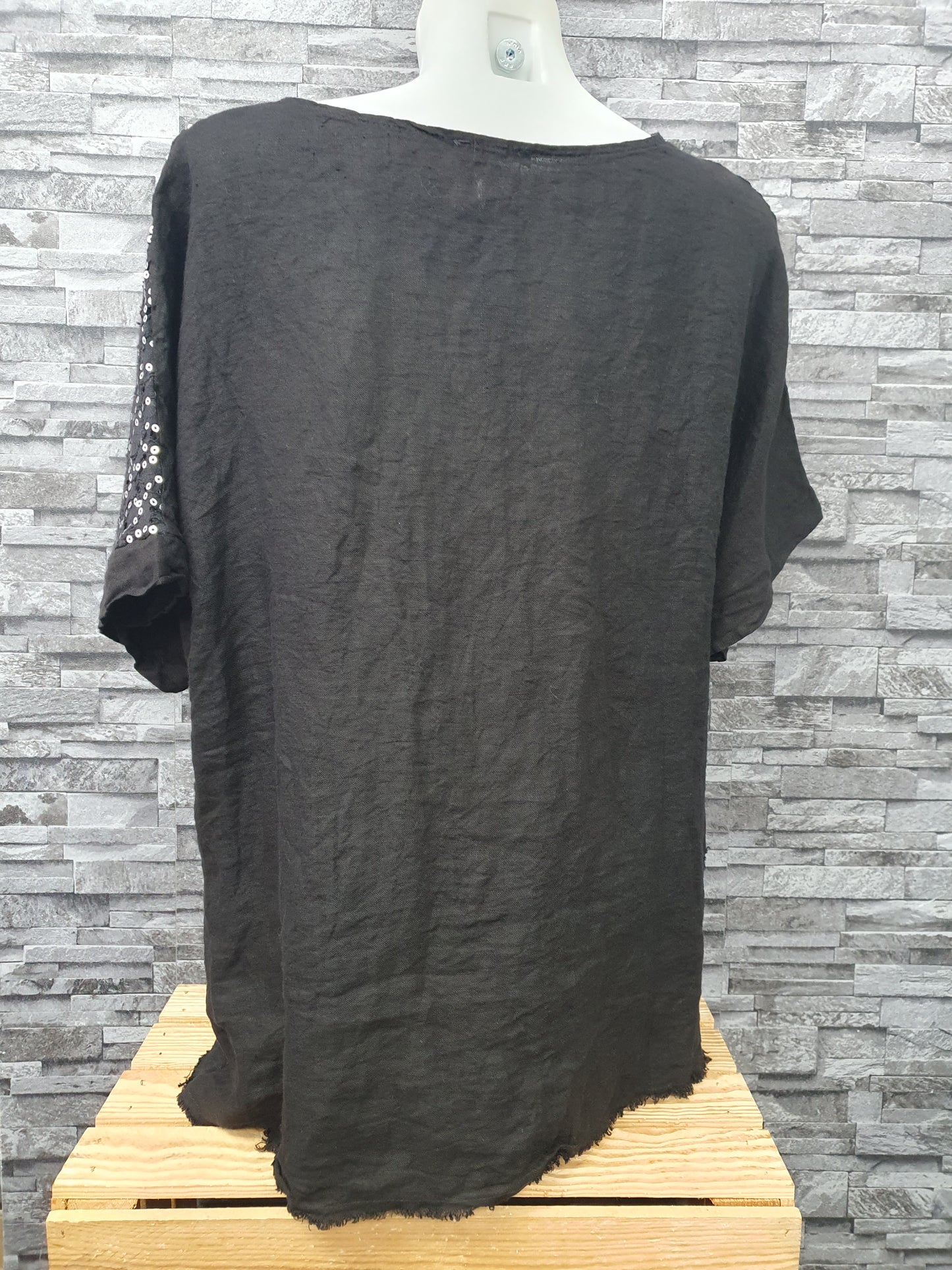 Made In Italy Bluse Shirt Schwarz  Pailletten Einheitsgröße Größe  42-46