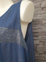 Made In Italy Damen Kleid Strandkleid Blau Pailletten Einheitsgröße