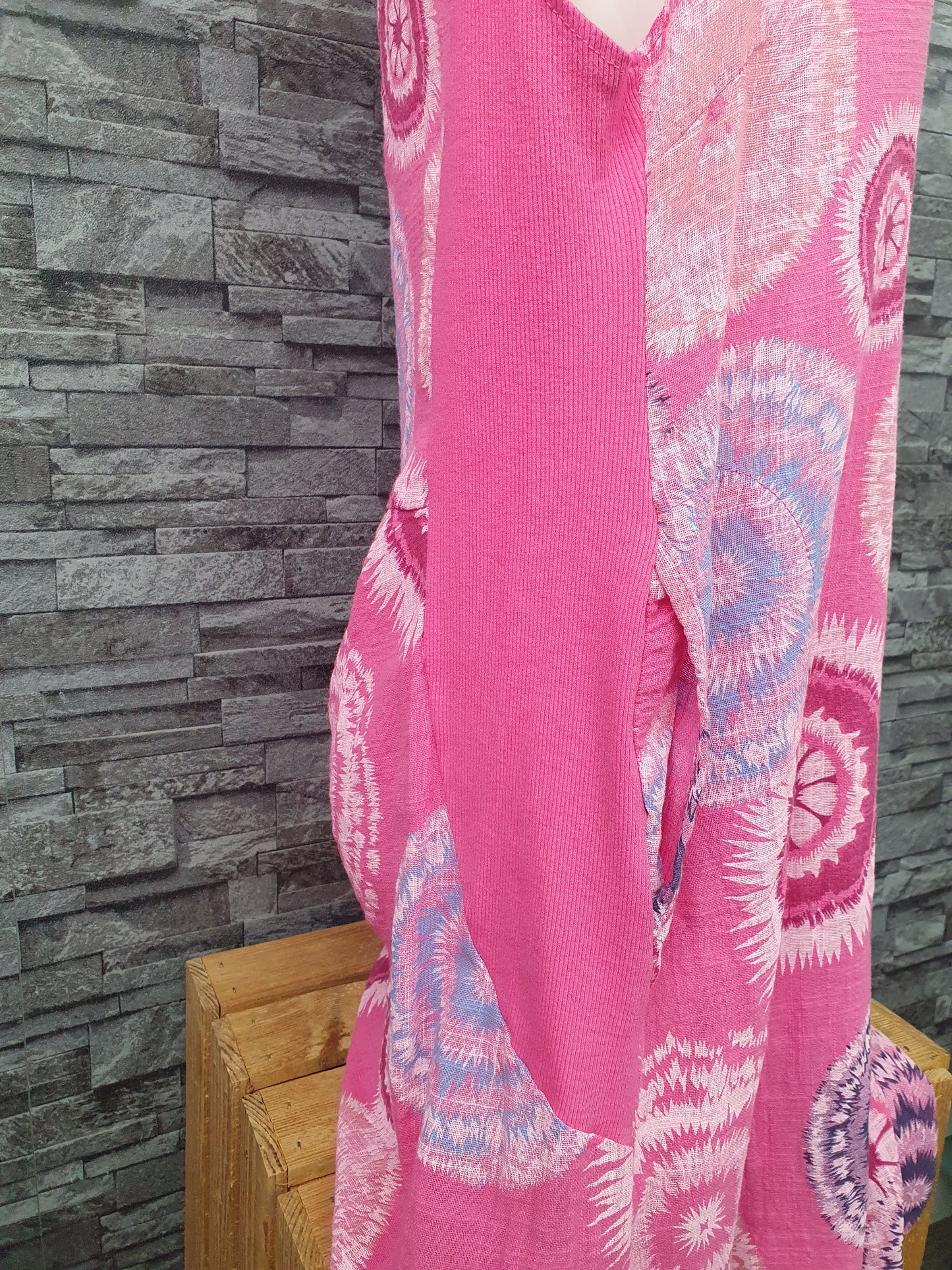 Made In Italy Damen Kleid Strandkleid Sommerkleid Pink & Blau Einheitsgröße