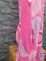 Made In Italy Damen Kleid Strandkleid Sommerkleid Pink & Blau Einheitsgröße