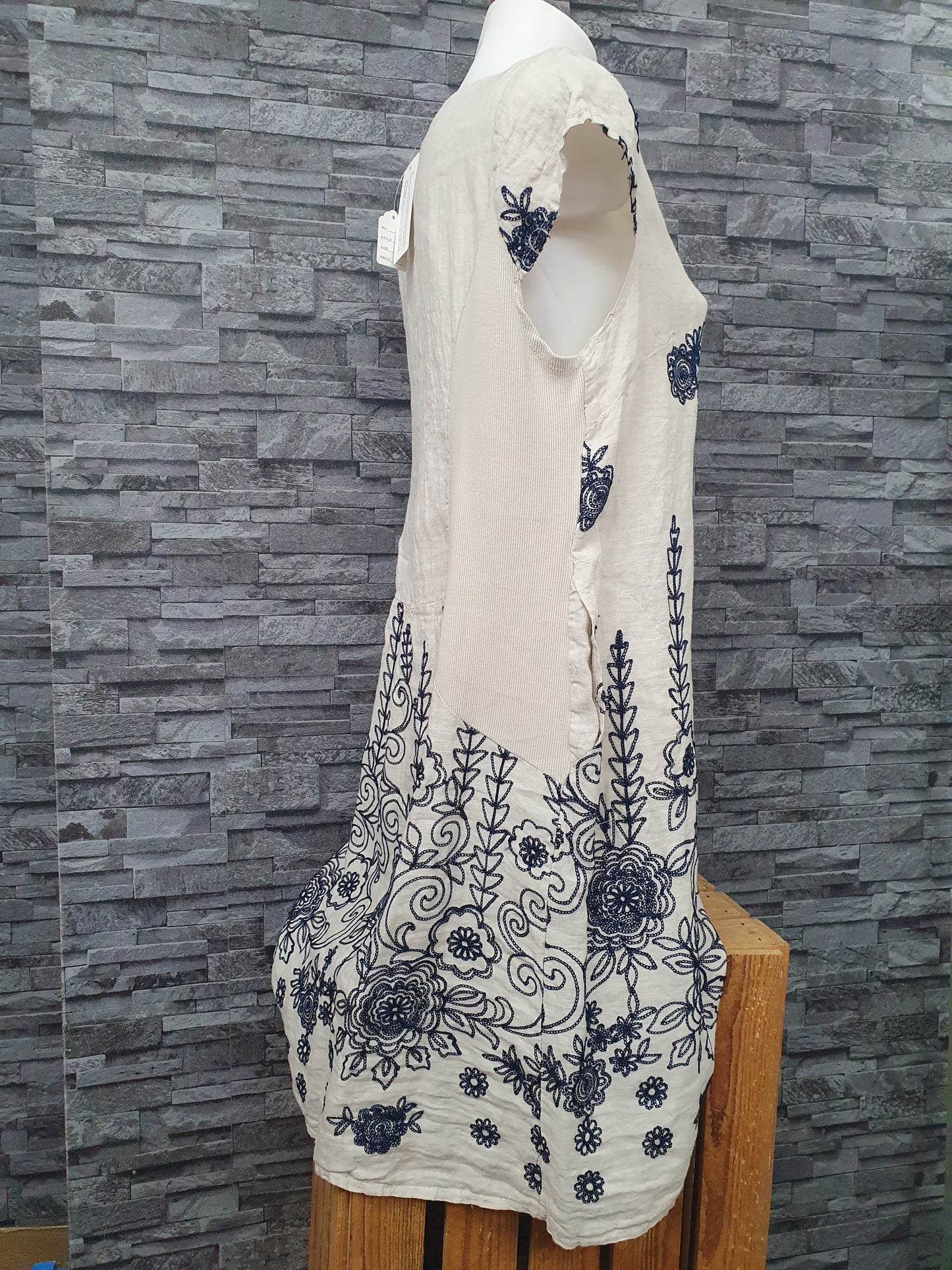 Made In Italy Damen Kleid Sommerkleid Blau & Pink Einheitsgröße Leinen