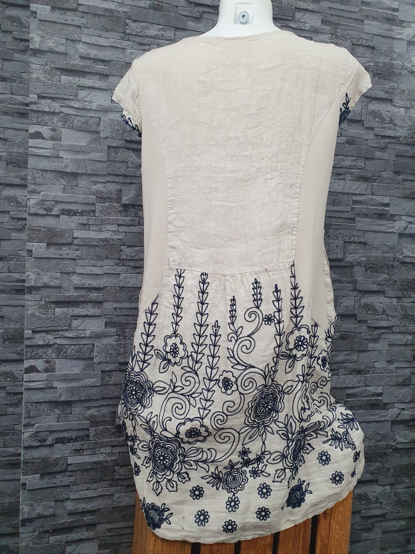 Made In Italy Damen Kleid Sommerkleid Blau & Pink Einheitsgröße Leinen