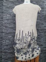 Made In Italy Damen Kleid Sommerkleid Blau & Pink Einheitsgröße Leinen