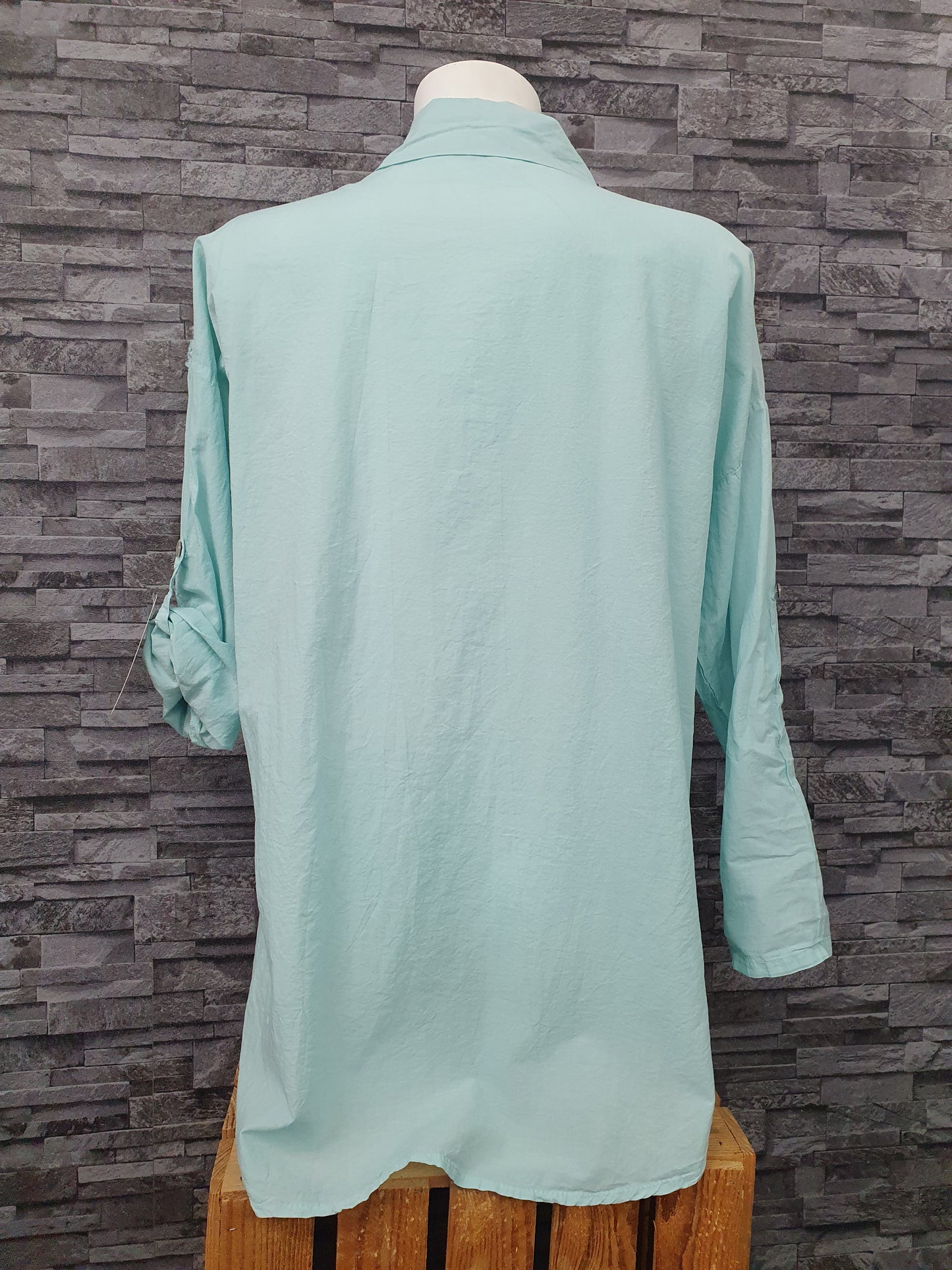 Made In Italy Damen Bluse  3D Blumen Langarm Türkis Einheitsgröße Größe 36-44