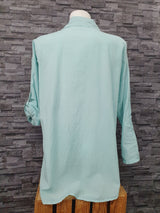 Made In Italy Damen Bluse  3D Blumen Langarm Türkis Einheitsgröße Größe 36-44