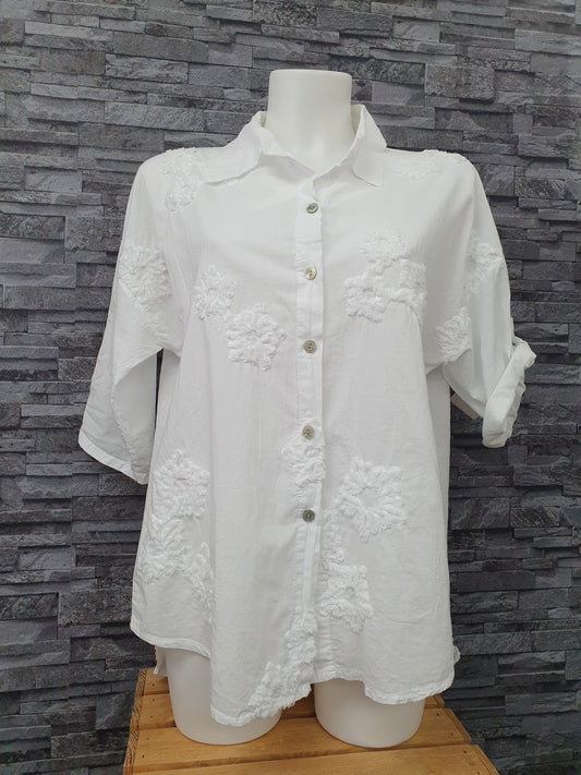 Made  In Italy Bluse Weiß 3 D Blumen Einheitsgröße 3/4 Arm