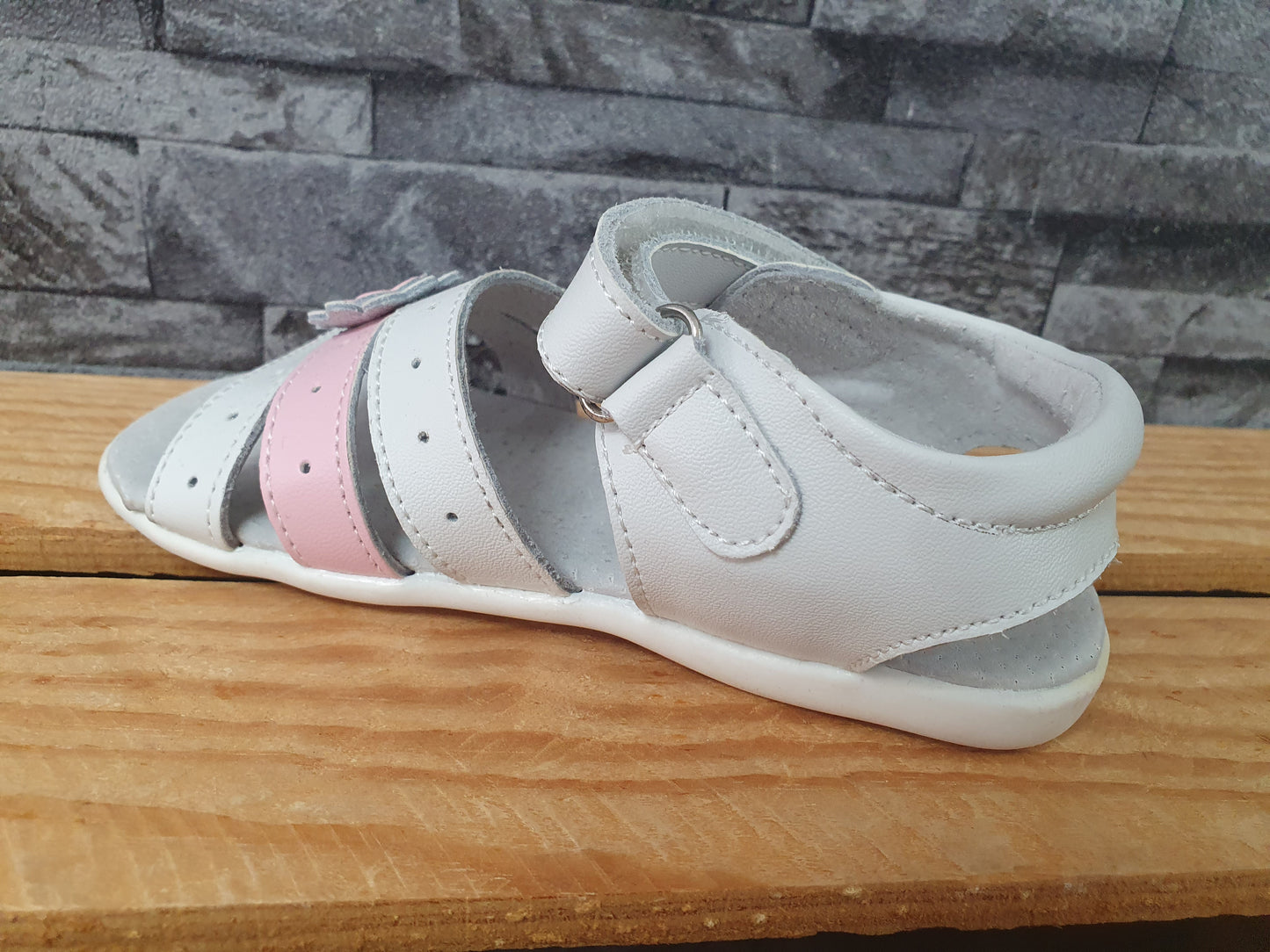 Slobby Kinder Mädchen Sandalen Sommer Sandalette 1 x Klett  Leder Pink & Weiß