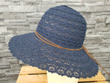 Damen Sonnenhut Sommer Hut Beige & Blau