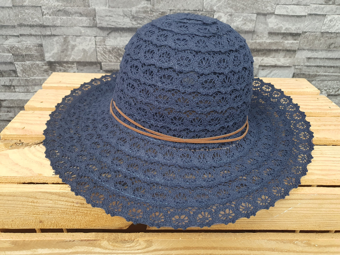 Damen Sonnenhut Sommer Hut Beige & Blau