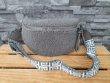 Damen Teddy Plüsch Bum Bag  Tasche Umhängetasche  Grau & Beige & Braun