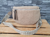 Damen Bum Bag Teddy Plüsch Tasche Umhängetasche Braun & Grau &  Beige