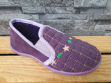 Scandi Kinder Hausschuhe Stoff Blumen Lila  Gr. 31 , 33, 34