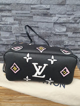 Original Louis Vuitton Neverfull MM Wild at Heart Schwarz Leder Neuwertig