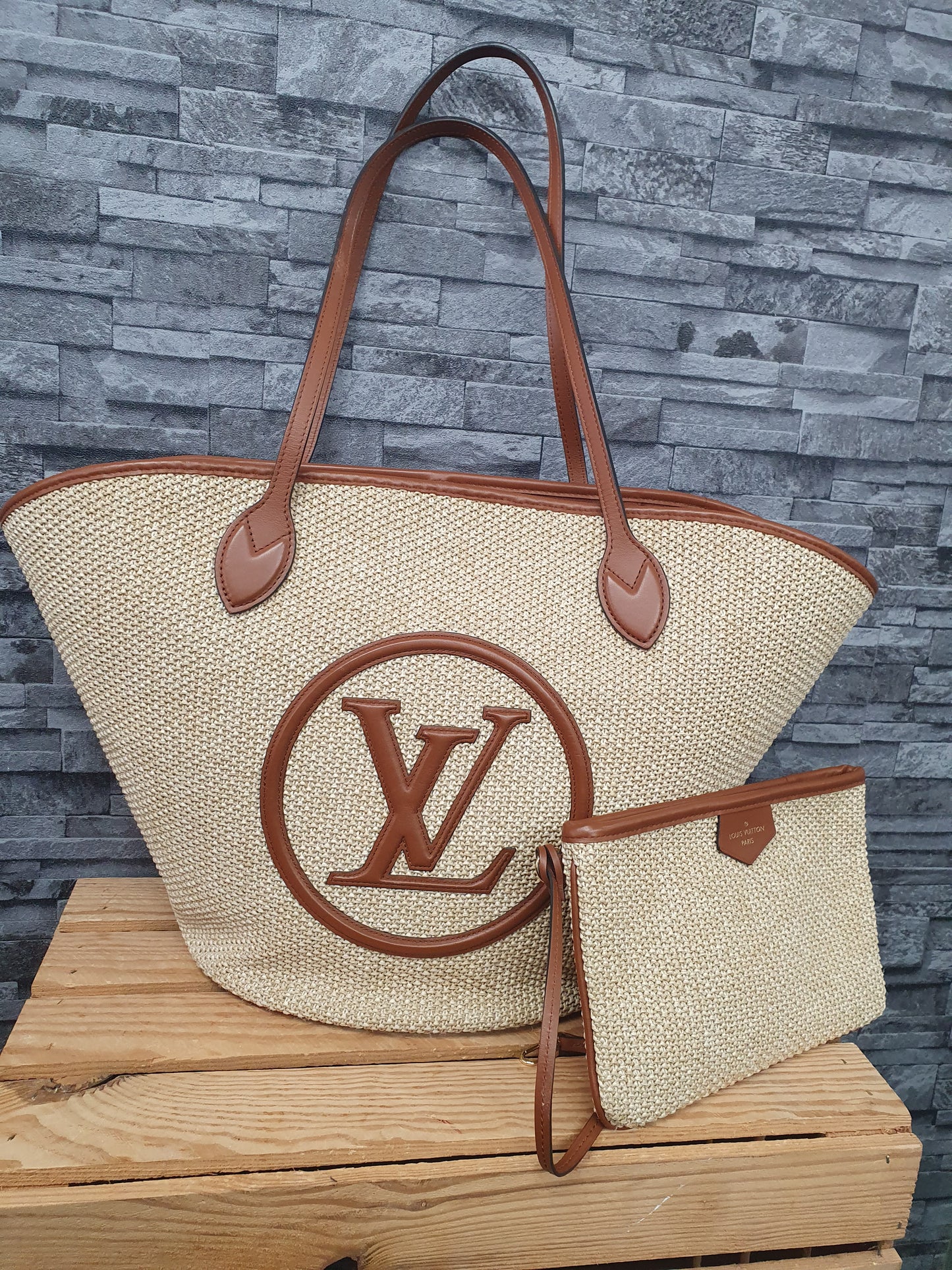 Original Louis Vuitton Saint Jacques Raffia Schultertasche Beige Braun