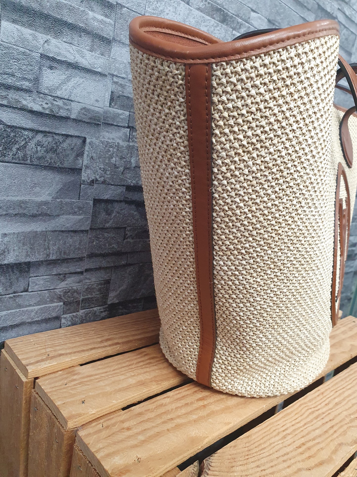 Original Louis Vuitton Saint Jacques Raffia Schultertasche Beige Braun