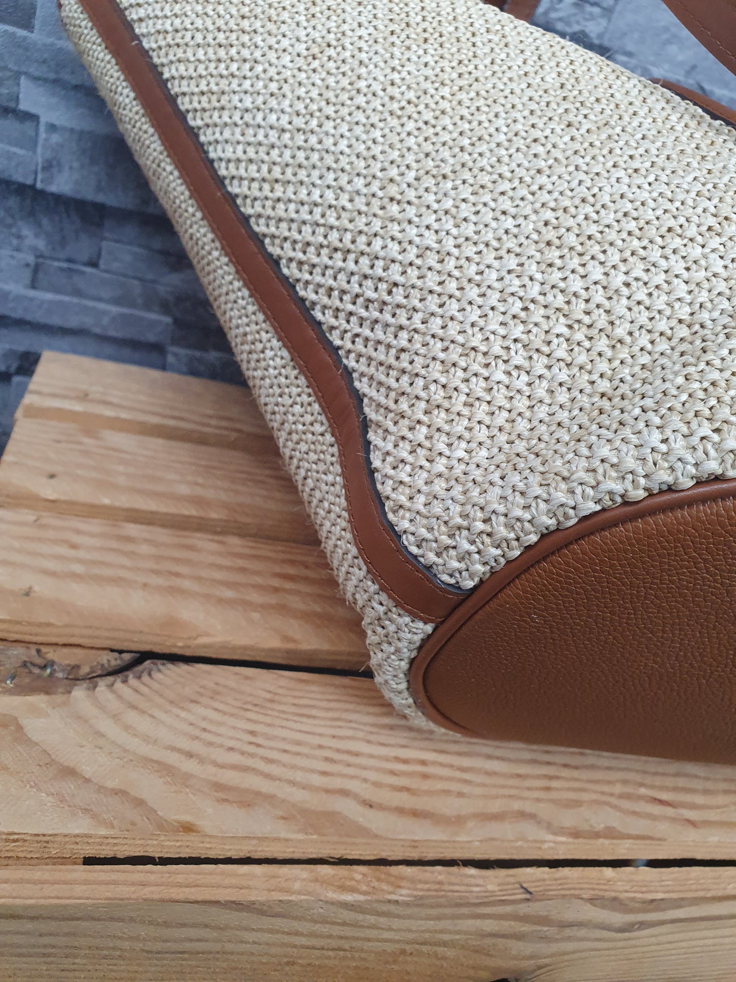 Original Louis Vuitton Saint Jacques Raffia Schultertasche Beige Braun