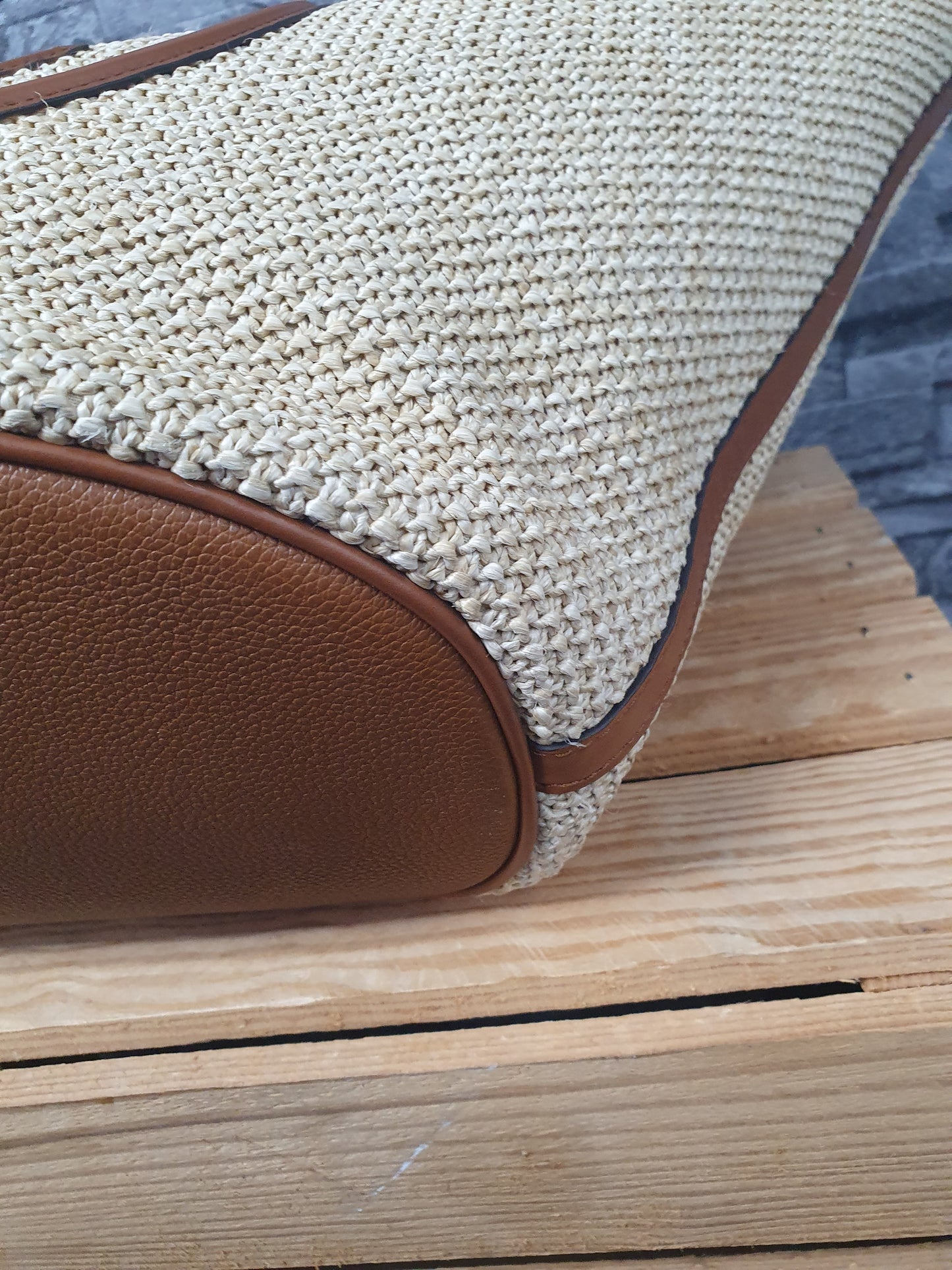 Original Louis Vuitton Saint Jacques Raffia Schultertasche Beige Braun