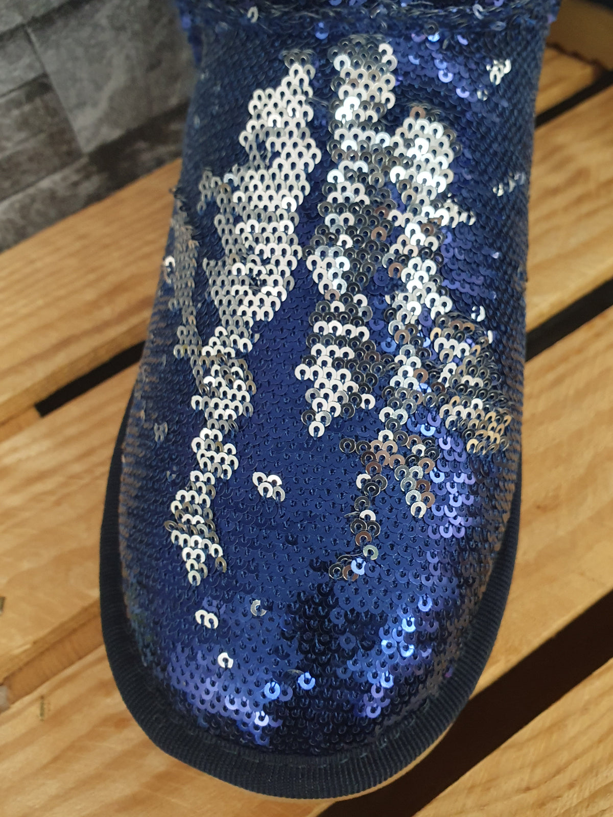 NEU! Damen Boots Pailetten   Blau Silber Gefüttert Kunstfell  Gr. 37-40