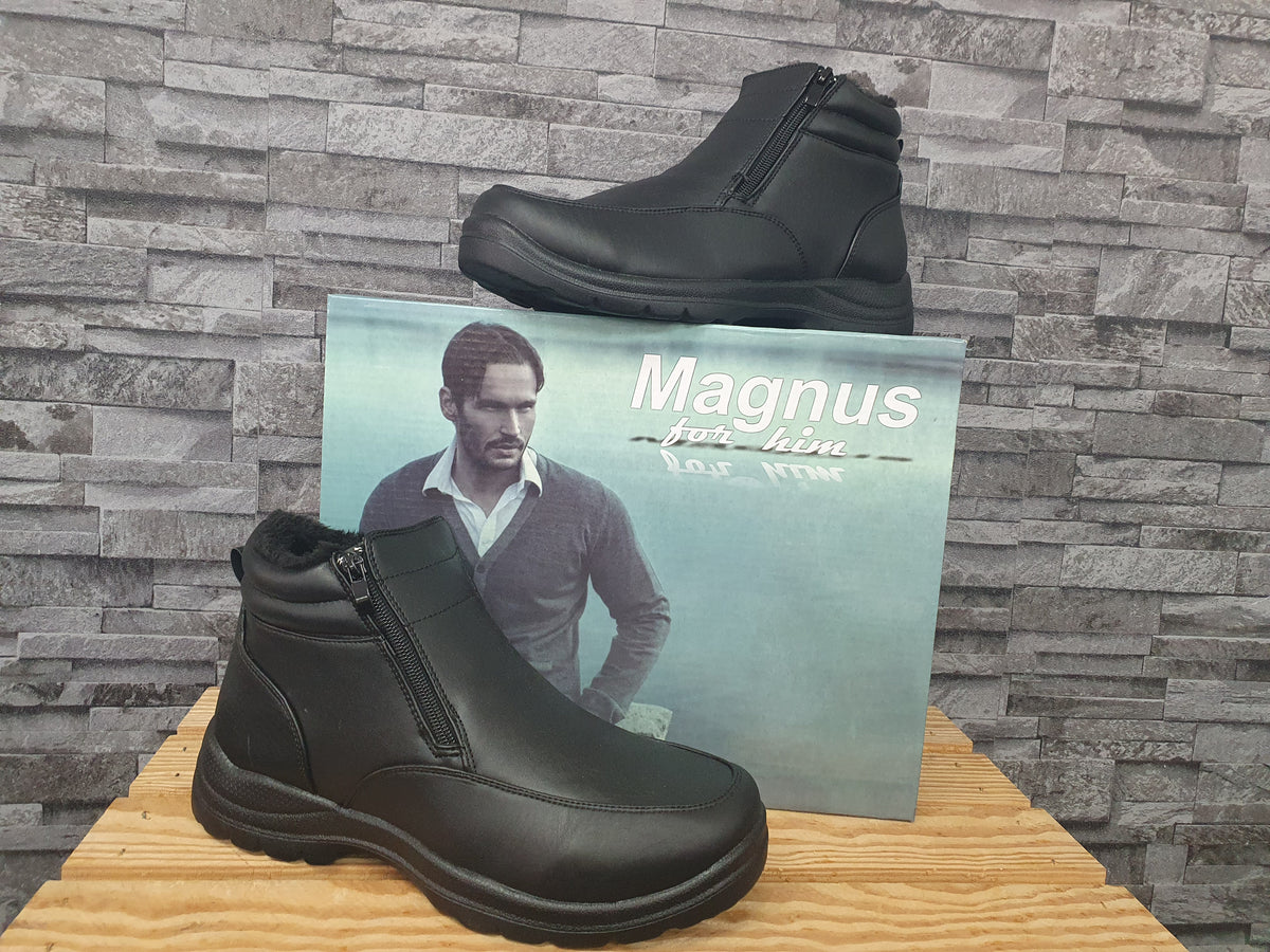 Magnus Herren Boots Warmfutter Schwarz 2 x Reißverschluss Schuhe Winterschuhe