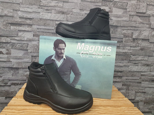 Magnus Herren Boots Warmfutter Schwarz 2 x Reißverschluss Schuhe Winterschuhe