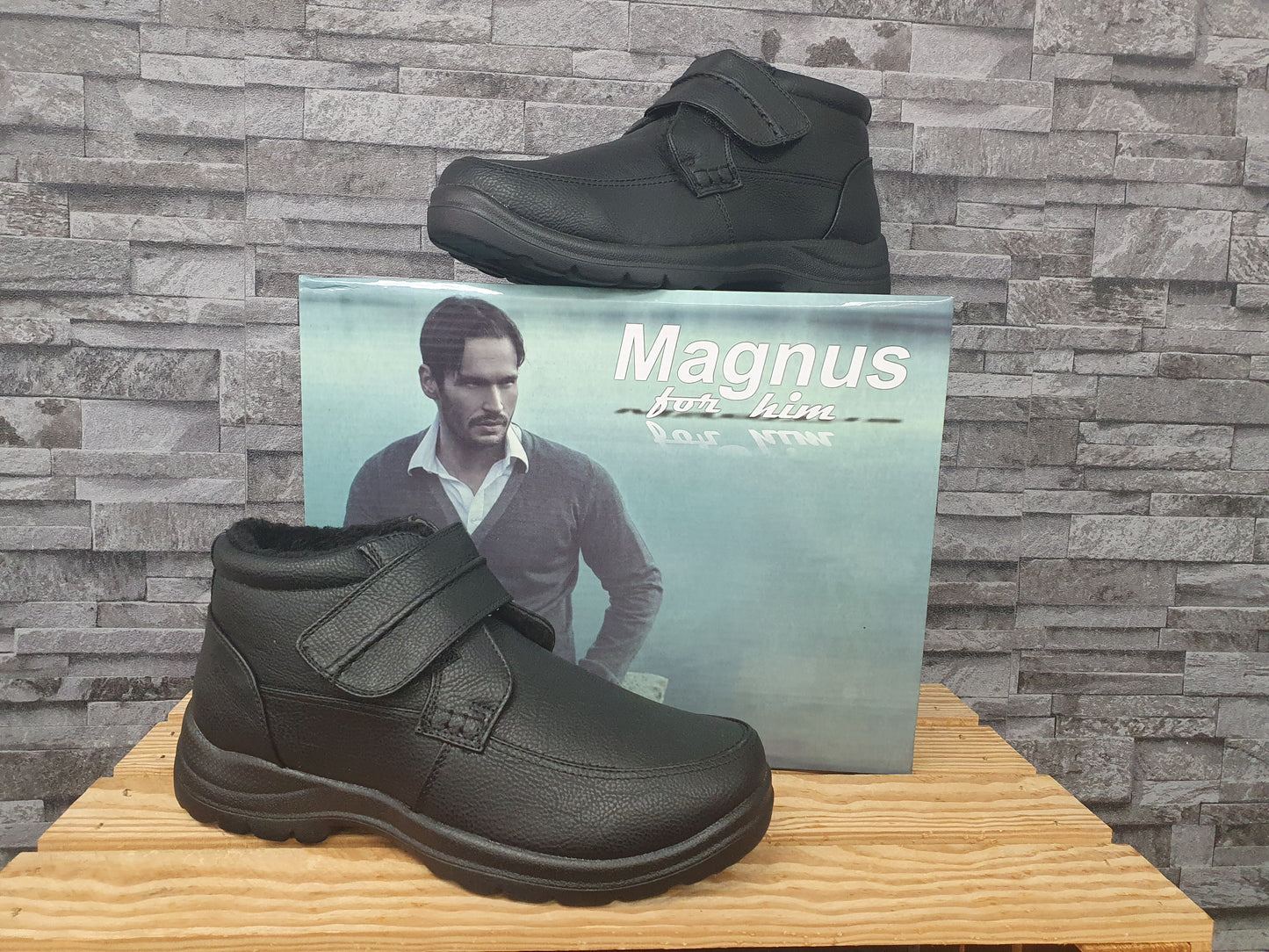 Magnus Herren Stifeletten Schwarz 1 x Klett Winterboots Gefüttert Größe 41-45