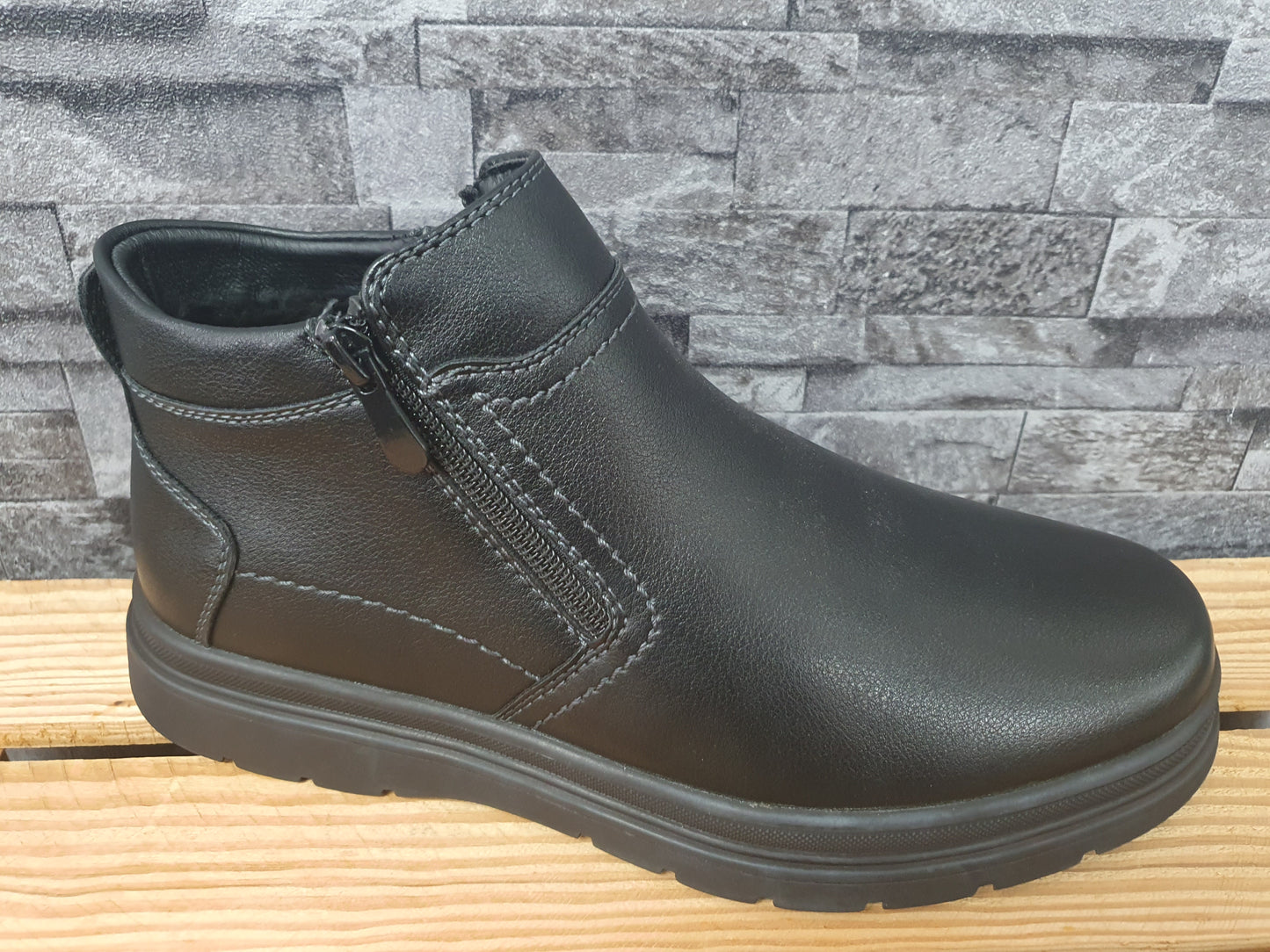 Magnus Herren Stifelette Schwarz Boots  Gefüttert Gummisohle Schuhe