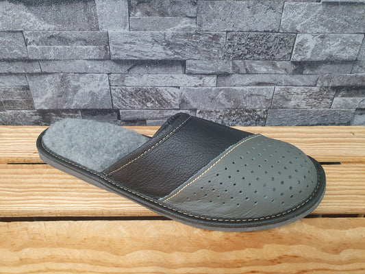 Herren Polnische Hauschuhe Grau Gefütert Winter