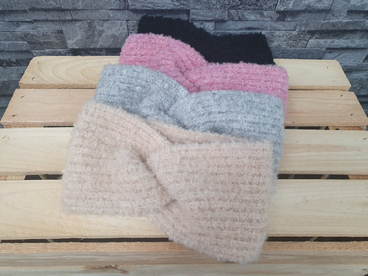 Damen Stirnband Winter 80% Vikcose / 20% Wolle Warm Beige ,Grau ,Rosa ,Schwarz