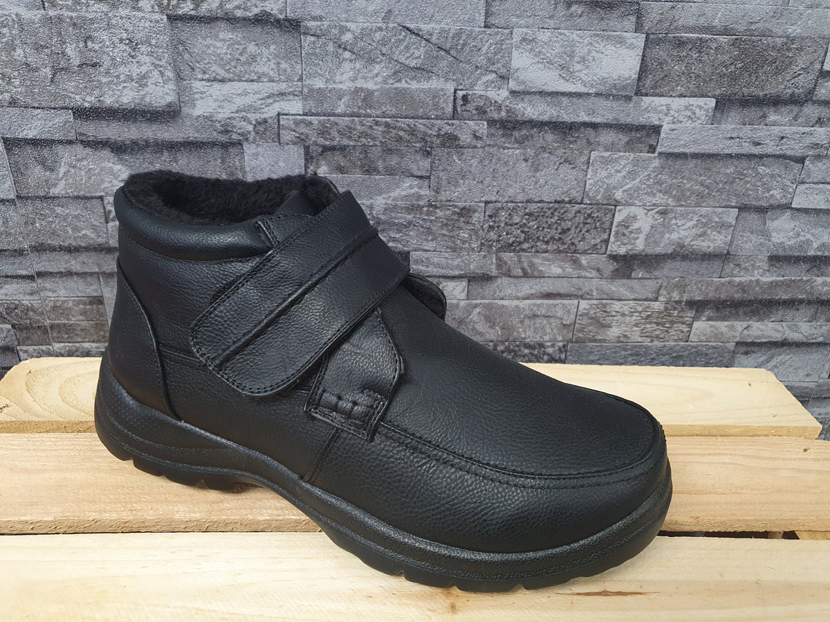Magnus Herren Stiefelette Boots Schwarz Winter Gefütert 1 x Klett